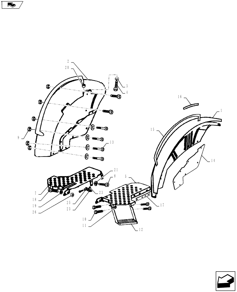 Схема запчастей Case IH FARMALL 75A - (90.116.01) - REAR FENDERS (90) - PLATFORM, CAB, BODYWORK AND DECALS