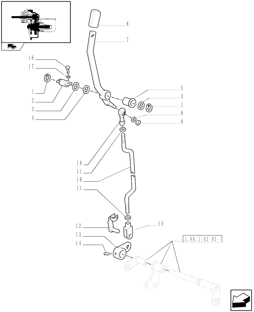 Схема запчастей Case IH FARMALL 105V - (1.80.1/03[06]) - POWER TAKE-OFF (540-540E-1000 RPM) WITH GROUND SPEED - COUPLING LEVER (VAR.330817) (07) - HYDRAULIC SYSTEM