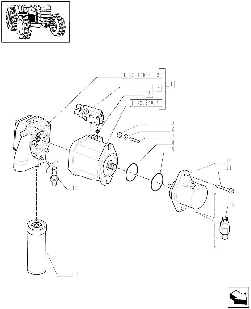 Схема запчастей Case IH MXU135 - (1.32.8/01[03]) - PUMPS FOR HYDRAULIC SYSTEM AND LIFT (03) - TRANSMISSION