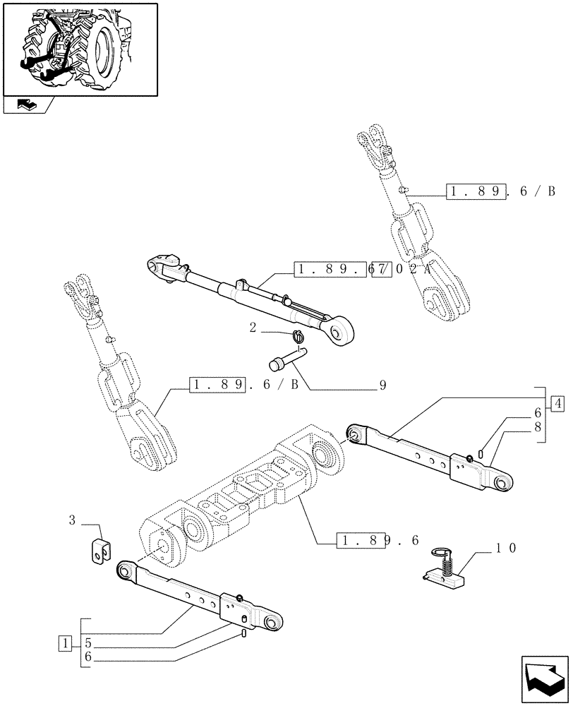 Схема запчастей Case IH PUMA 155 - (1.89.6/02) - CAT.2 FLEXIBLE LINKS FOR EDC (VAR.331970) (09) - IMPLEMENT LIFT