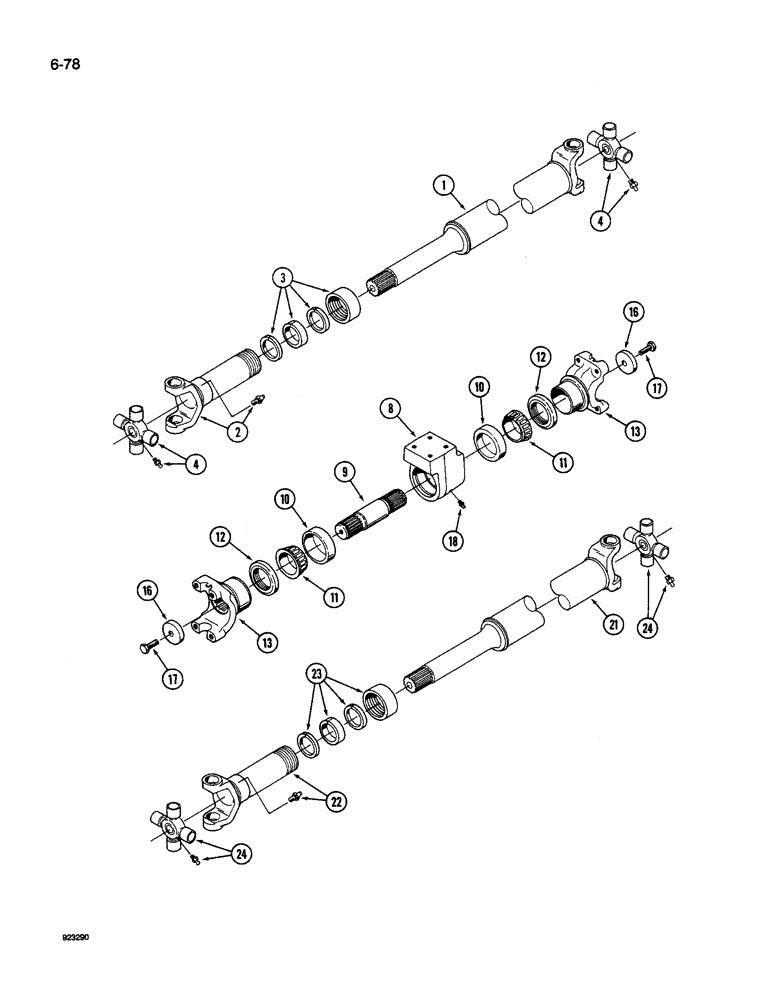 Схема запчастей Case IH 9250 - (6-078) - POWER TAKEOFF DRIVE SHAFTS, CLUTCH TO HANGER BEARING (06) - POWER TRAIN