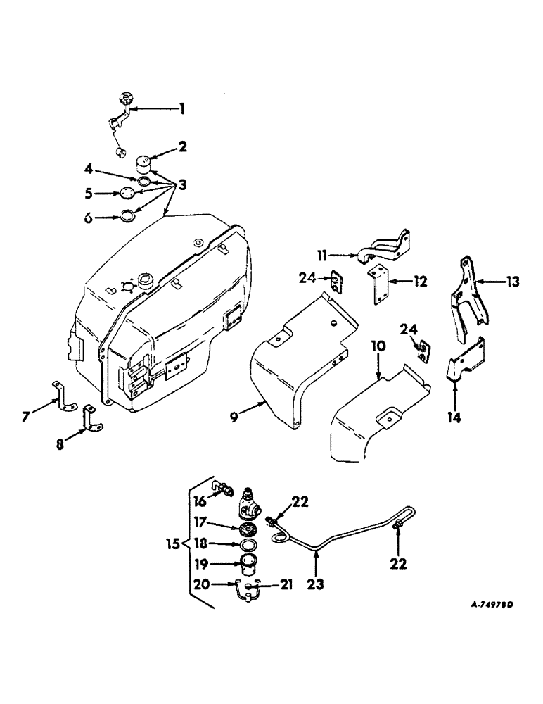 Схема запчастей Case IH 806 - (E-08) - FUEL SYSTEM, FUEL TANK SUPPORTS AND PIPING, GASOLINE ENGINE TRACTORS (02) - FUEL SYSTEM