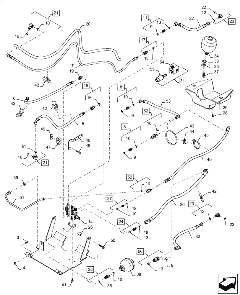 Схема запчастей Case IH MX245 - (05-09) - HYDRAULIC SYSTEM - SUSPENDED MFD AXLE, ASN Z7RZ05000 (05) - STEERING