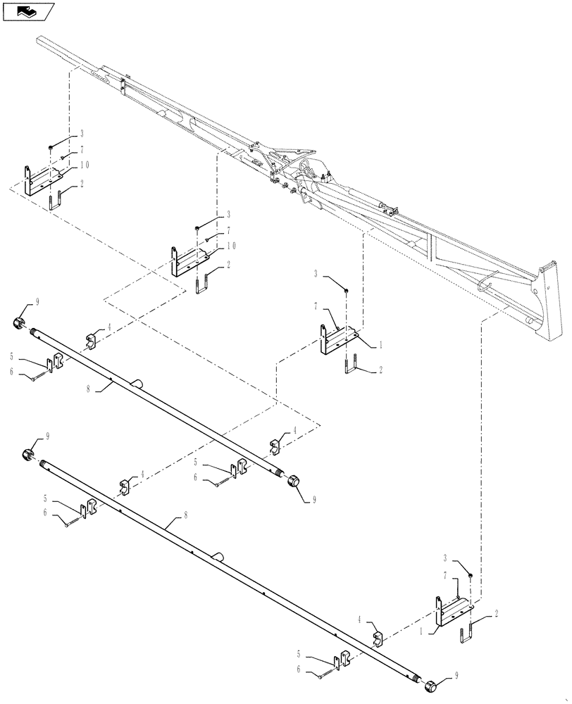 Схема запчастей Case IH 3330 - (75.130.02[01]) - SPRAYBAR, OUTER SECTION, 20" NOZZLE SPACING, OFF CENTER, 6 SECTION, 100 BOOM, BSN YBT031520 (75) - SOIL PREPARATION