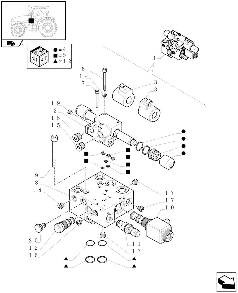 Схема запчастей Case IH PUMA 195 - (1.95.5/02C) - AUTOGUIDANCE VALVES - BREAKDOWN - D6987 (10) - OPERATORS PLATFORM/CAB