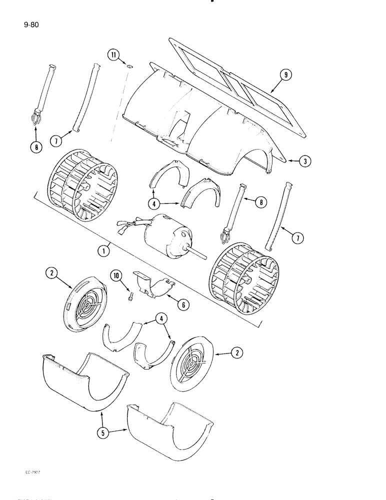 Схема запчастей Case IH 695 - (9-080) - CAB, BLOWER ASSEMBLY, BEHR (09) - CHASSIS/ATTACHMENTS