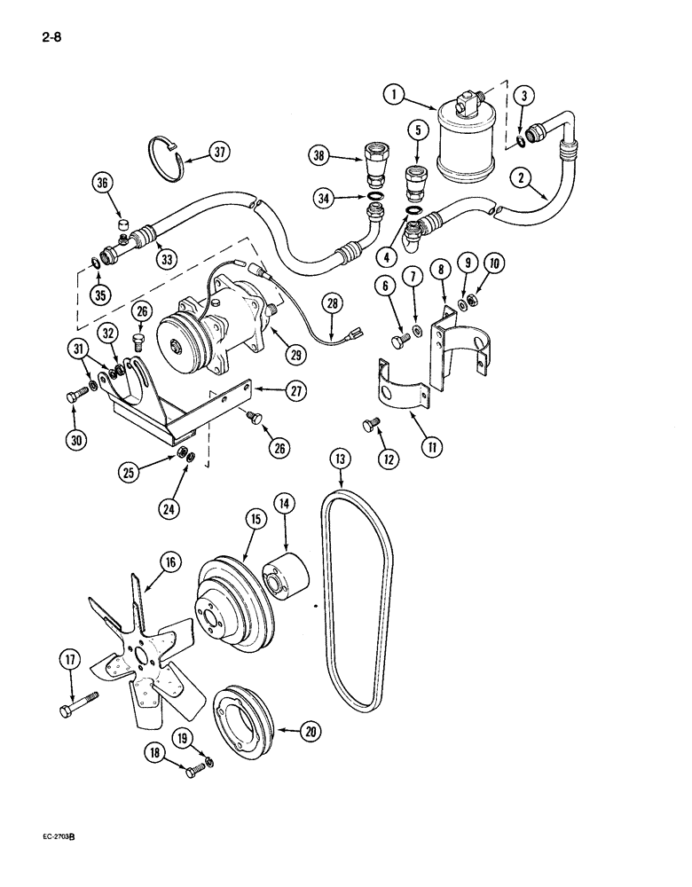 Схема запчастей Case IH 895 - (2-08) - AIR CONDITIONING, COMPRESSOR AND CONNECTIONS (02) - ENGINE