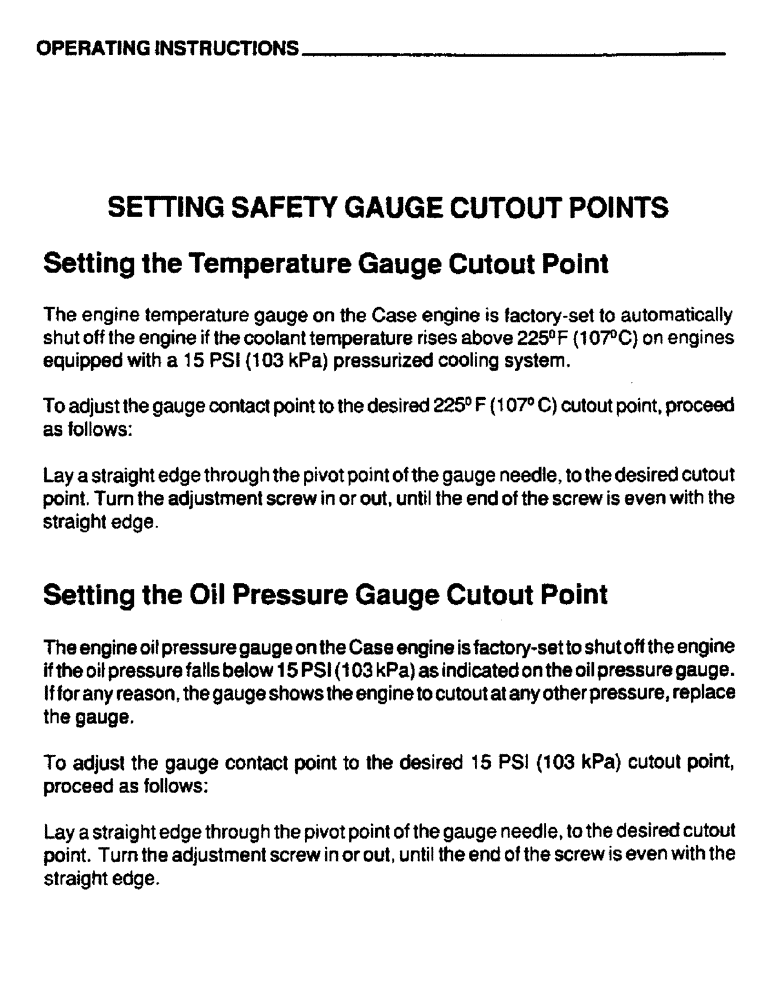 Схема запчастей Case IH 6590 - (016) - OPERATING INSTRUCTIONS, SETTING SAFETY GAUGE CUTOUT POINTS 