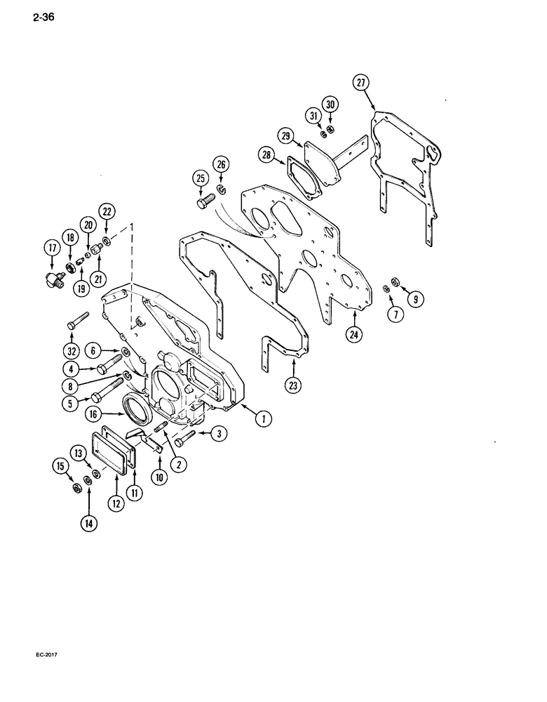 Схема запчастей Case IH 995 - (2-36) - CYLINDER BLOCK FRONT COVER (02) - ENGINE