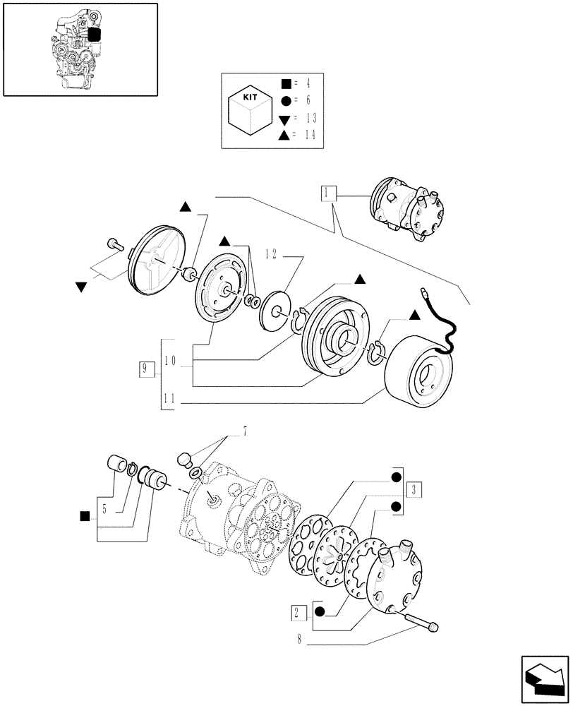 Схема запчастей Case IH MXM175 - (1.17.0/88A) - COMPRESSOR BREAKDOWN, AIR CONDITIONING - C5908 (02) - ENGINE EQUIPMENT