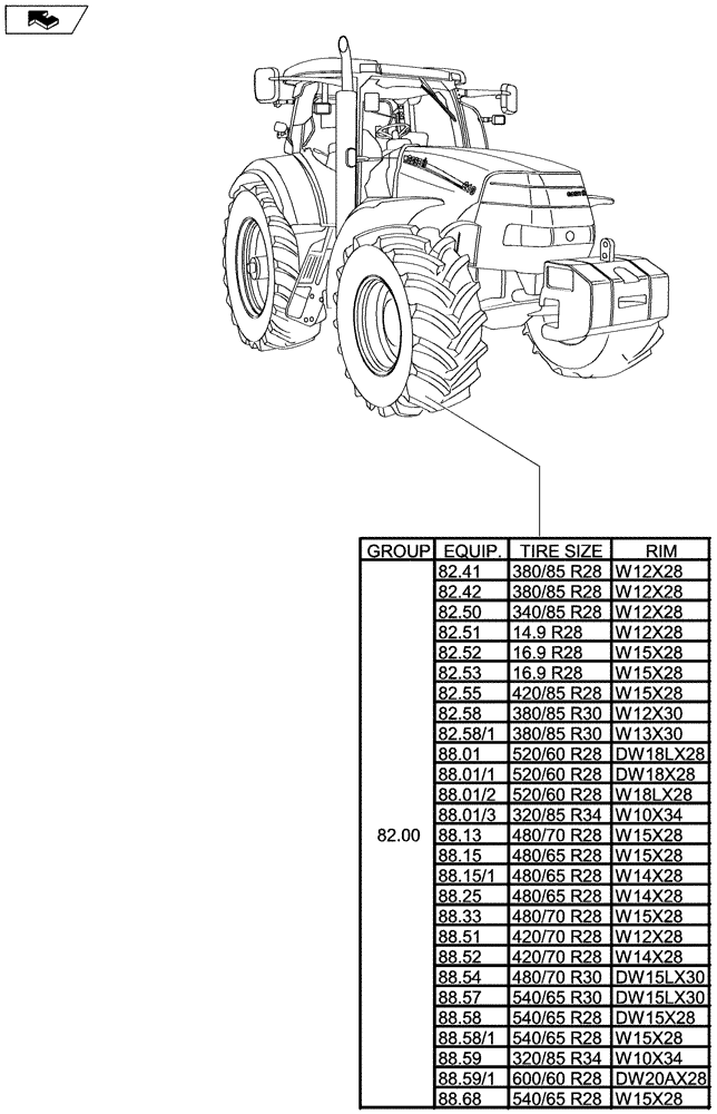Схема запчастей Case IH PUMA 140 - (SEC. 11[01]) - WHEELS / TRACKS - FRONT (00) - GENERAL