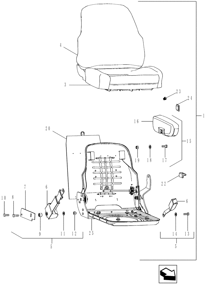 Схема запчастей Case IH 5130 - (90.124.01) - SEAT, OPERATOR - AIR SUSPENSION - CUSHIONS AND KNOBS (90) - PLATFORM, CAB, BODYWORK AND DECALS