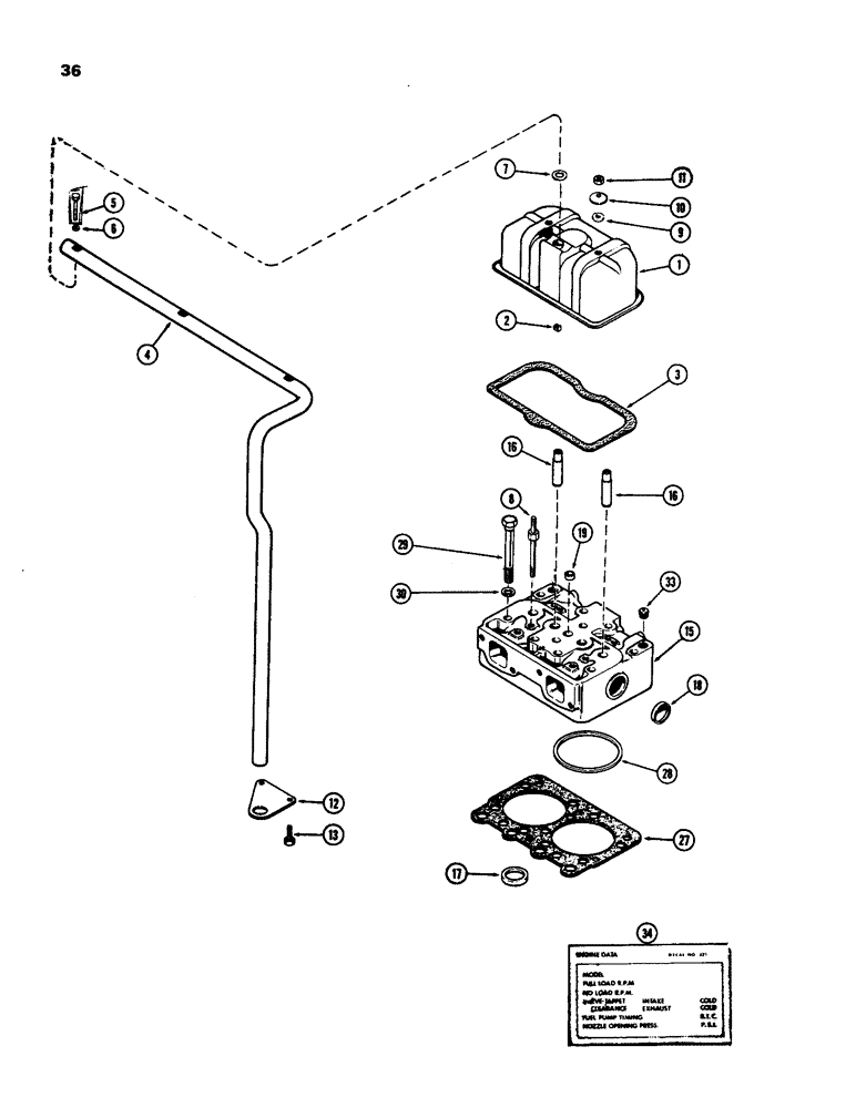 Схема запчастей Case IH 970 - (036) - CYLINDER HEAD AND COVER, (401B) DIESEL ENGINE (02) - ENGINE