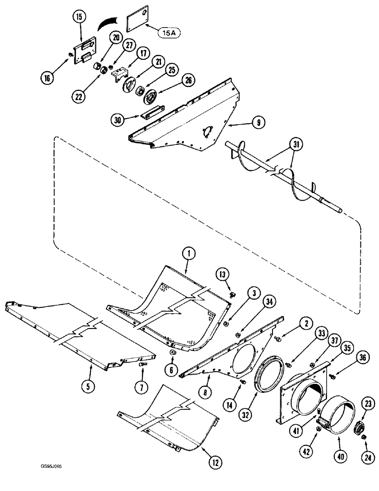 Схема запчастей Case IH 1682 - (9-076) - GRAIN AUGER TROUGH (09) - CHASSIS ATTACHMENTS