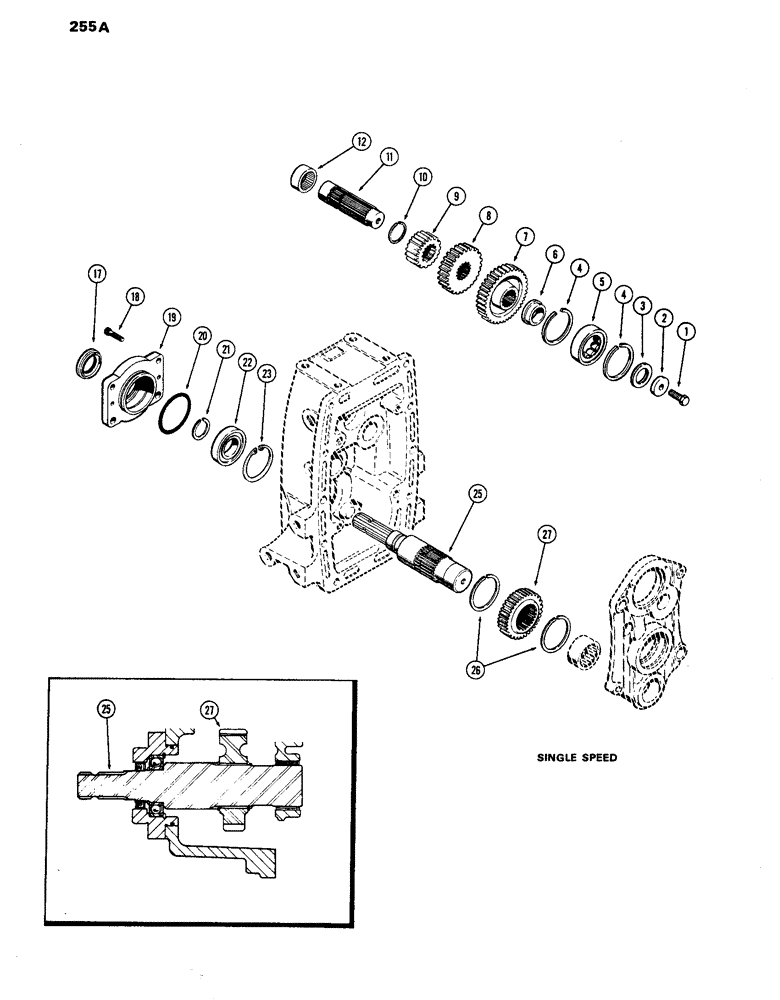 Схема запчастей Case IH 770 - (255A) - P.T.O. OUTPUT AND IDLER SHAFTS, SINGLE SPEED (06) - POWER TRAIN