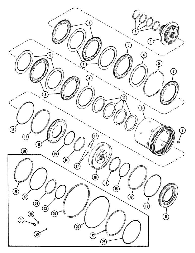 Схема запчастей Case IH 4694 - (6-172) - TRANSMISSION CLUTCH ASSEMBLY, (C2) AND (C3) CLUTCHES, TRANSMISSION SERIAL NO. 16258468 AND AFTER (06) - POWER TRAIN