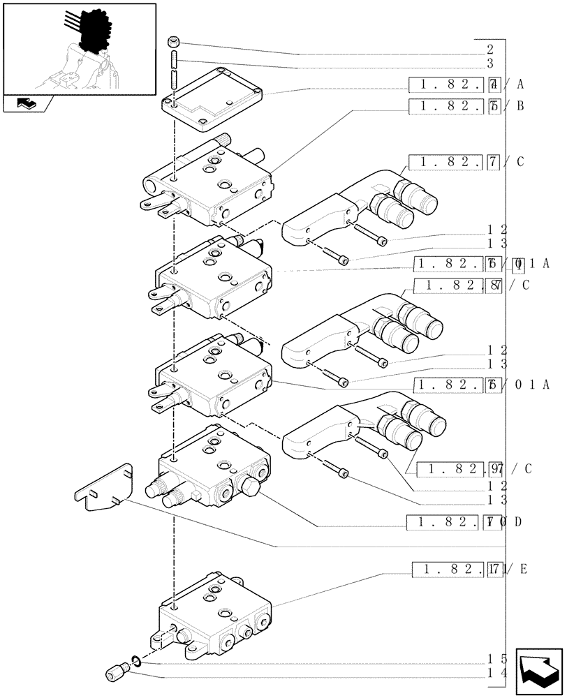 Схема запчастей Case IH PUMA 155 - (1.82.7/02[02]) - 3 MECHANICAL REAR REMOTE CONTROL VALVES - VALVE SECTION AND QUICK COUPLERS (VAR.333844) (07) - HYDRAULIC SYSTEM