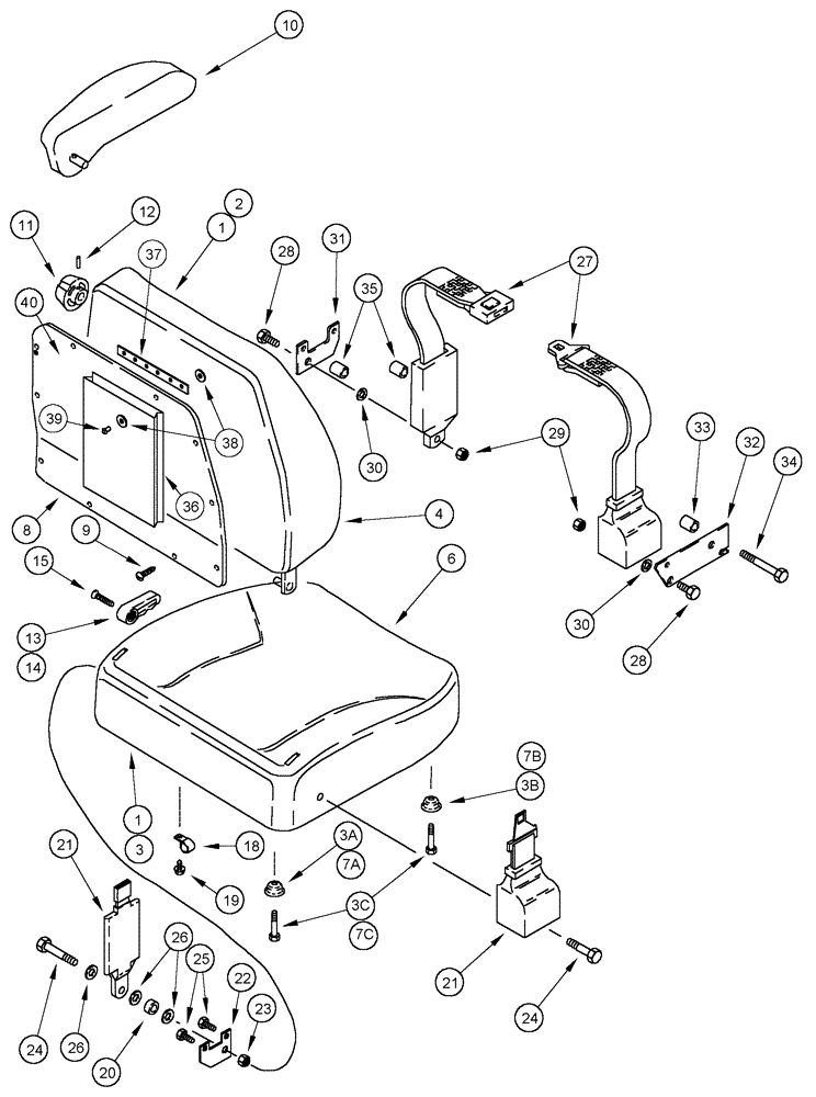 Схема запчастей Case IH CPX610 - (09E-11) - SEAT, OPERATOR - CUSHIONS AND KNOBS (10) - CAB & AIR CONDITIONING