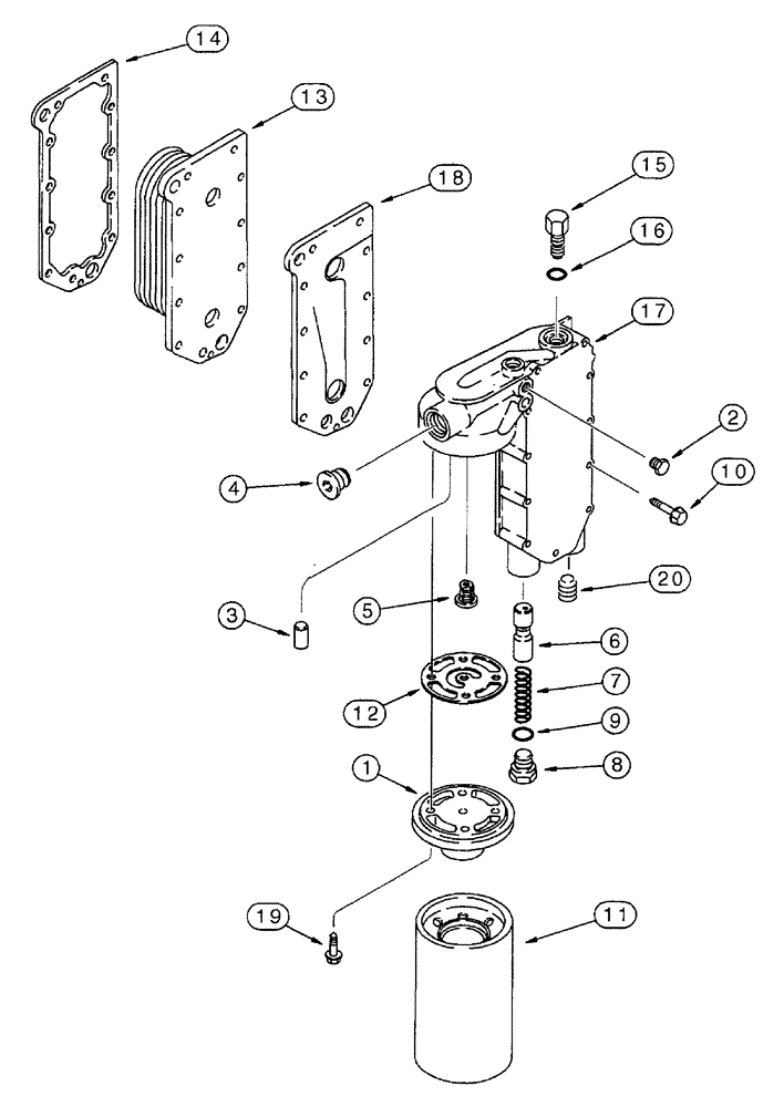 Схема запчастей Case IH 7250 - (2-056) - OIL FILTER AND COOLER, 6T-830 AND 6TA-830 ENGINE, PRIOR TO TRACTOR PIN JJA0064978 (02) - ENGINE