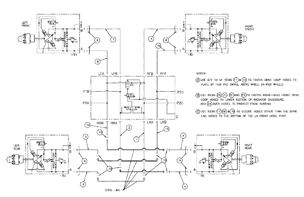 Схема запчастей Case IH 3210 - (06-003) - HYDRAULIC DRIVE LOOP GROUP Hydraulic Plumbing