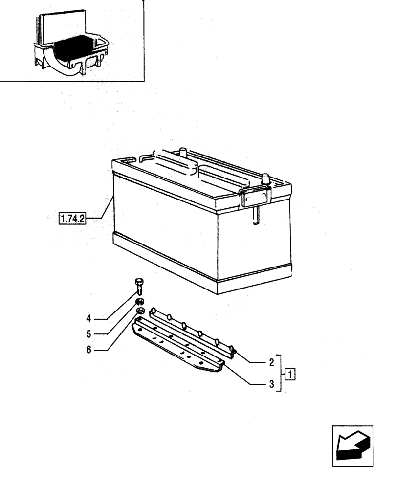 Схема запчастей Case IH JX75 - (1.74.1) - BATTERY FASTENING - BRACKETS (06) - ELECTRICAL SYSTEMS