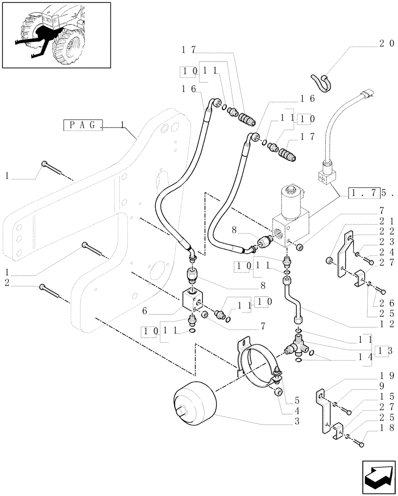 Схема запчастей Case IH MAXXUM 130 - (1.81.9[03]) - NOT INTEGRATED FRONT HPL WITH 6 SPLINES PTO - PIPES - C6335 (VAR.330813) (07) - HYDRAULIC SYSTEM