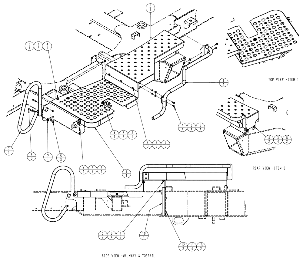 Схема запчастей Case IH SPX3320 - (04-020[02]) - WALKWAY GROUP, HAND AND TOE RAIL, FRONT - Y8T024627 AND AFTER Suspension & Frame