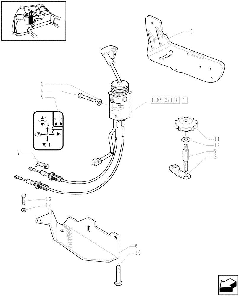 Схема запчастей Case IH MAXXUM 100 - (1.96.2/11) - NAR LOADER READY WITH 3 ELEMENTS MID MOUNT VALVES - JOYSTICK (VAR.333821; 331820-333820 / 743747) (10) - OPERATORS PLATFORM/CAB