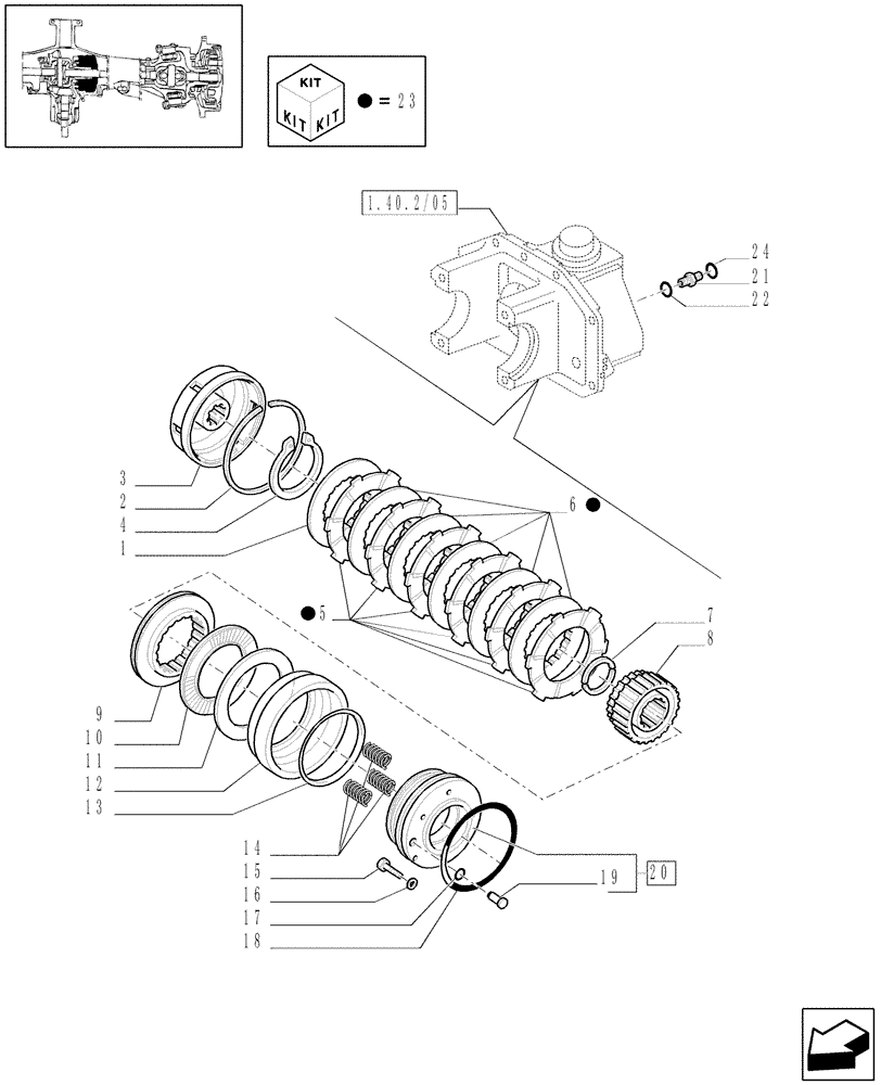 Схема запчастей Case IH PUMA 195 - (1.40.2/09) - (VAR.463) 4WD FRONT AXLE WITH ACTIVE SUSPENSIONS - HYDRAULIC DIFFERENTIAL LOCK (04) - FRONT AXLE & STEERING