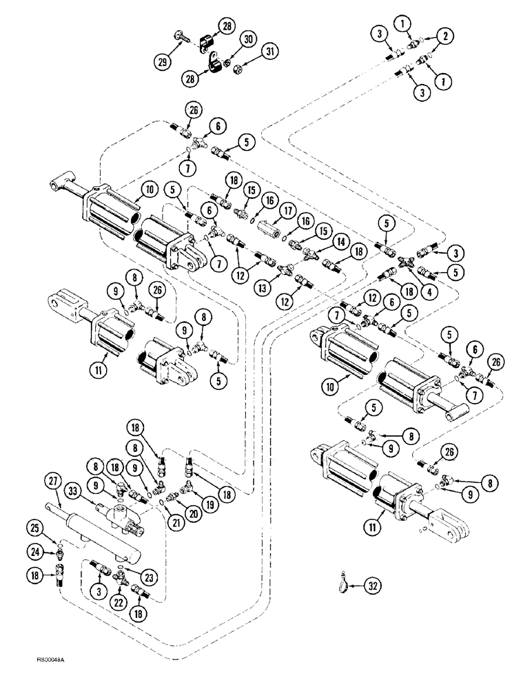 Схема запчастей Case IH 4300 - (8-034) - WING LIFT HYDRAULIC CIRCUIT, STANDARD TRANSPORT, DOUBLE FOLD, 41.9 FT THRU 46.3 FT WIDE VIBRA SHANK (08) - HYDRAULICS