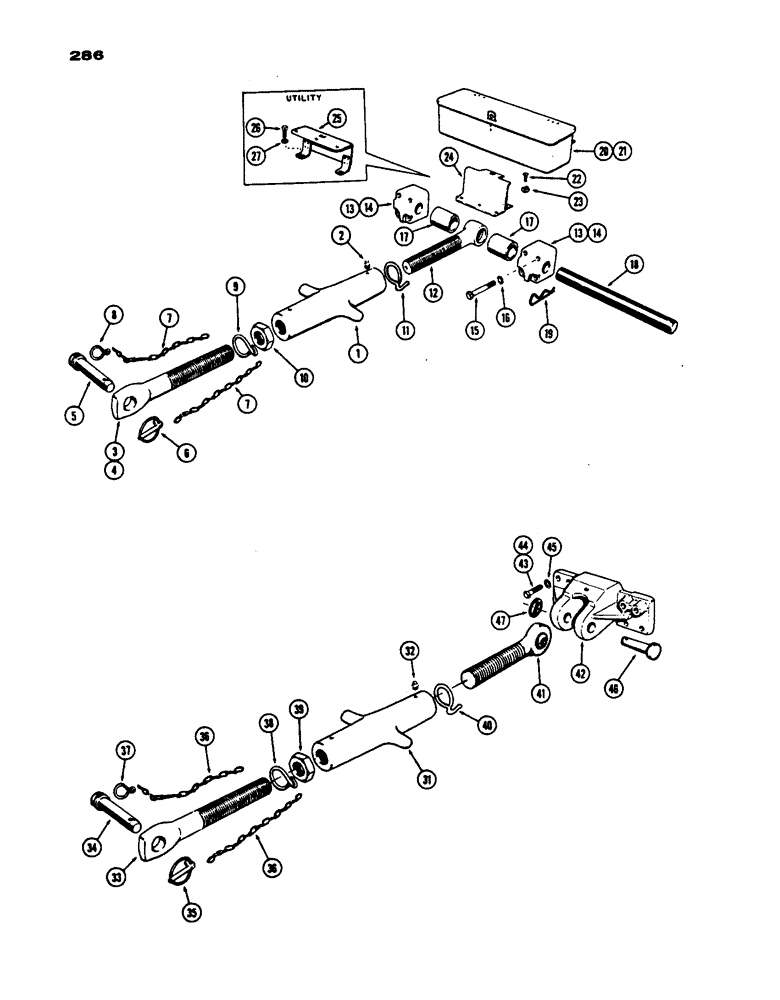 Схема запчастей Case IH 530 - (286) - TURNBUCKLE AND TOOL BOX, TURNBUCKLE SWINGING DRAFT ARMS, EAGLE HITCH TRACTOR, PRIOR TO S/N 8262800 (06) - POWER TRAIN