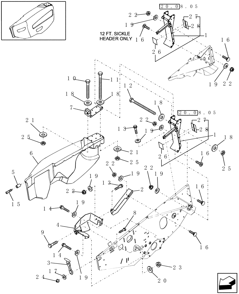 Схема запчастей Case IH HDX182 - (20.08.04) - SHIELDING, RH (90) - PLATFORM, CAB, BODYWORK AND DECALS