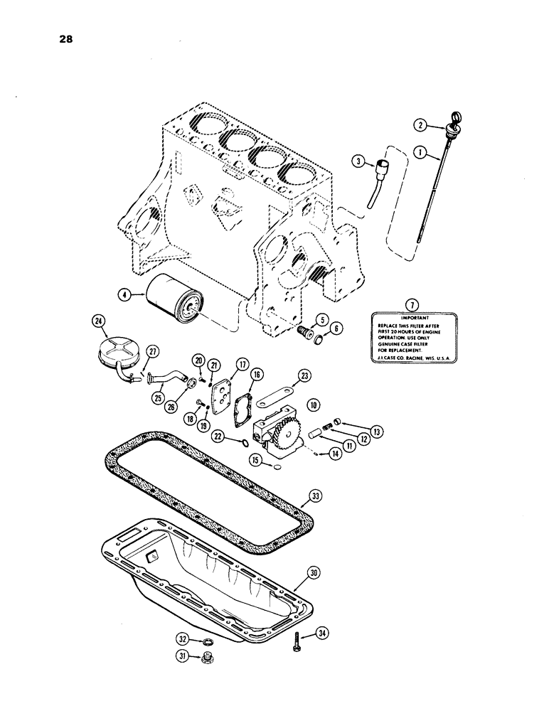 Схема запчастей Case IH 201 - (28) - OIL FILTER AND DIPSTICK 