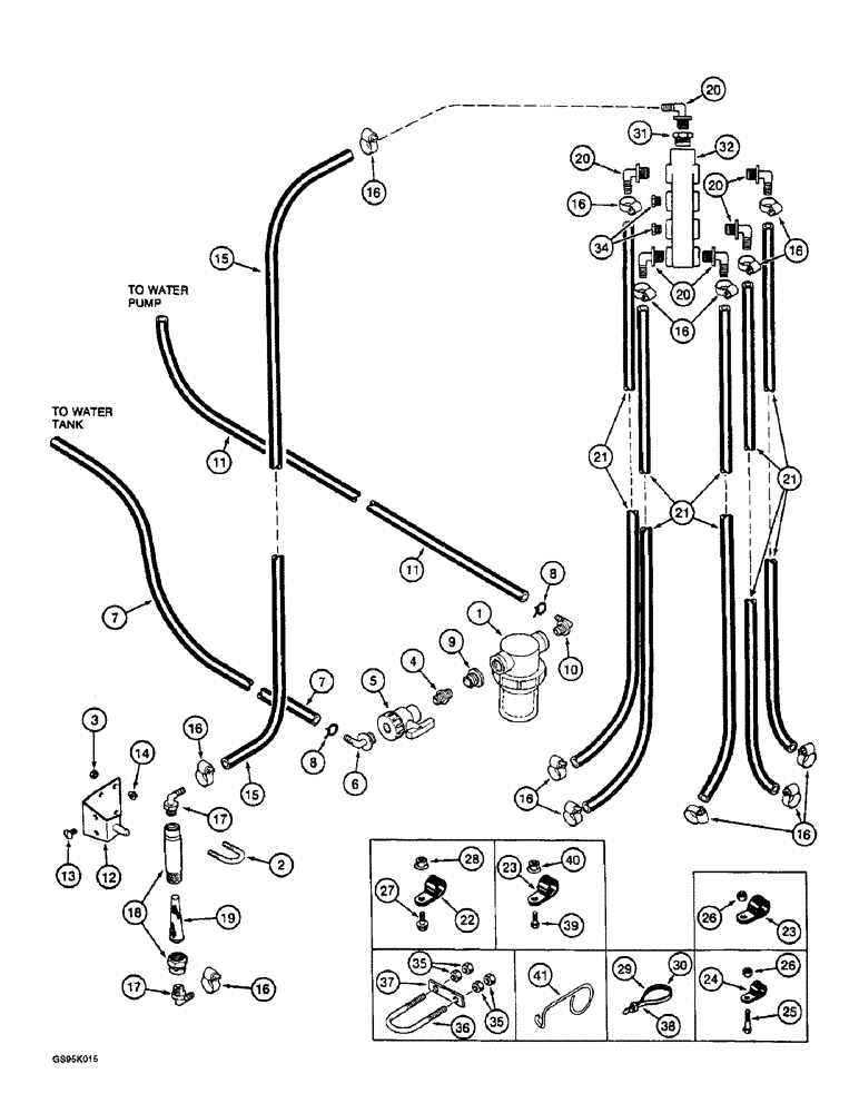 Схема запчастей Case IH 2055 - (9B-06) - WATER LINES, WITH WATER LINES SERVICE CENTER (14) - WATER SYSTEM