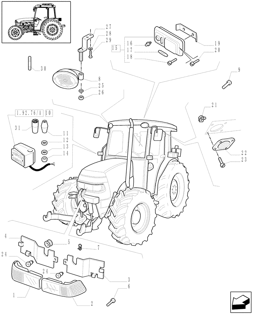 Схема запчастей Case IH JX1085C - (1.92.76[01]) - LIGHTING COMPONENTS - W/CAB (10) - OPERATORS PLATFORM/CAB