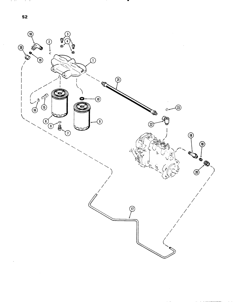 Схема запчастей Case IH 336DT - (052) - FUEL INJECTION FILTER SYSTEM, ENGINE LESS FUEL DEVICE, 336DT AND 336D DIESEL ENGINES 