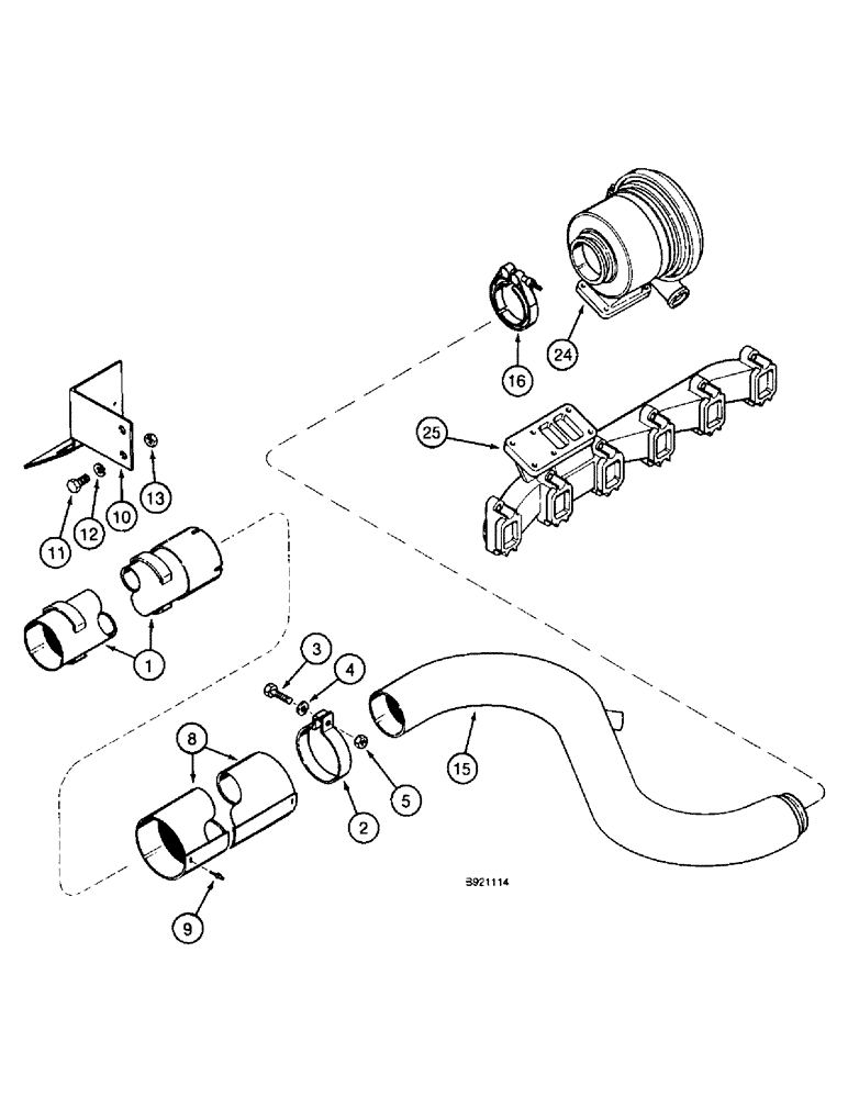 Схема запчастей Case IH 1800 - (2-16) - EXHAUST SYSTEM, 6TA-590 ENGINE (01) - ENGINE