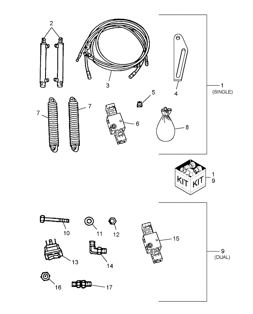 Схема запчастей Case IH WDX1101 - (040A[01]) - HEADER SPRINGS & ADJUSTABLE HEADER FLOAT KITS, SINGLE & DUAL (35) - HYDRAULIC SYSTEMS