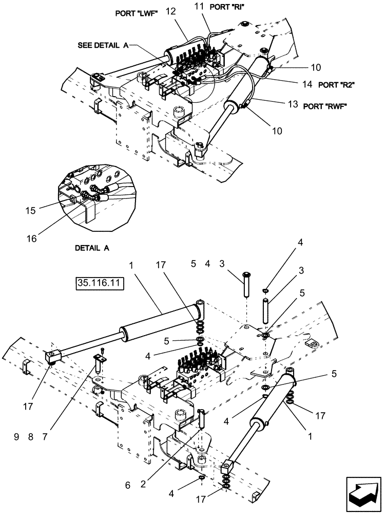 Схема запчастей Case IH 1250 - (35.116.02[01]) - HYDRAULICS - FOLD CYLINDERS - 16 ROW BSN Y9S007001 (35) - HYDRAULIC SYSTEMS