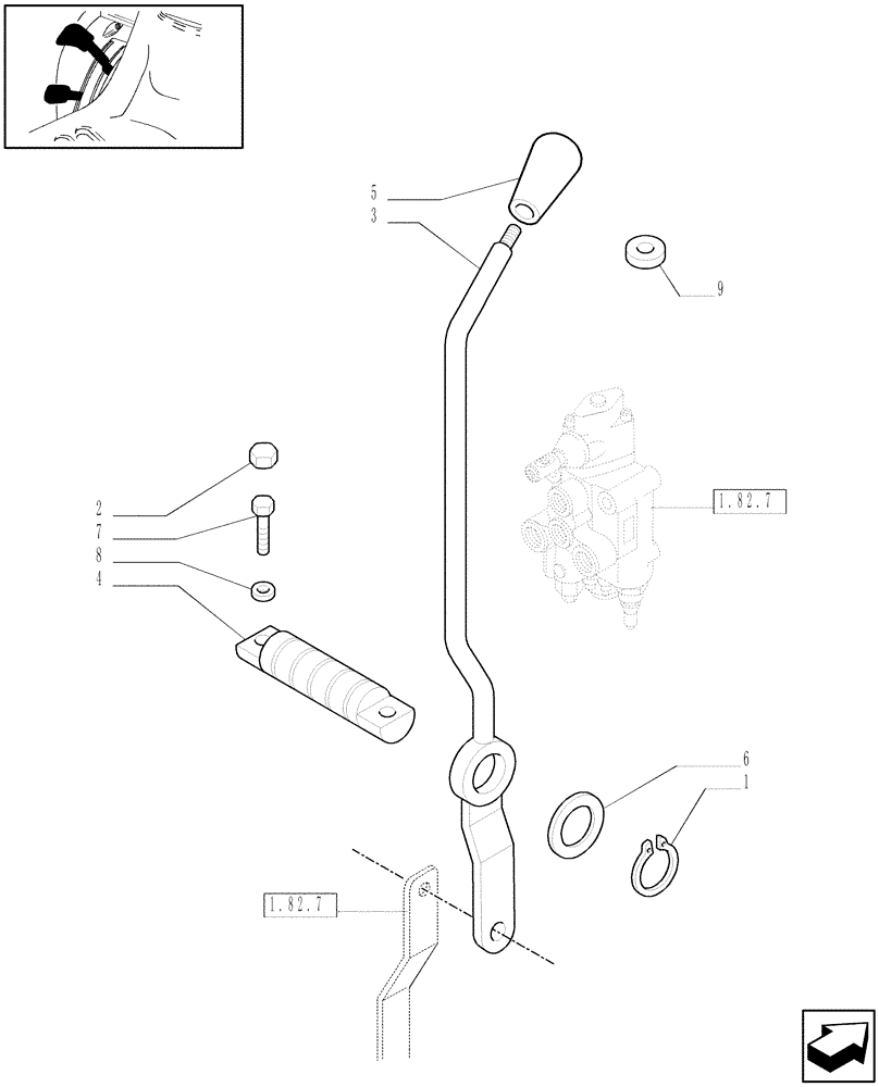 Схема запчастей Case IH JX95 - (1.92.82) - (VAR.366-412) 1 CONTROL VALVE - LEVER AND KNOB (10) - OPERATORS PLATFORM/CAB