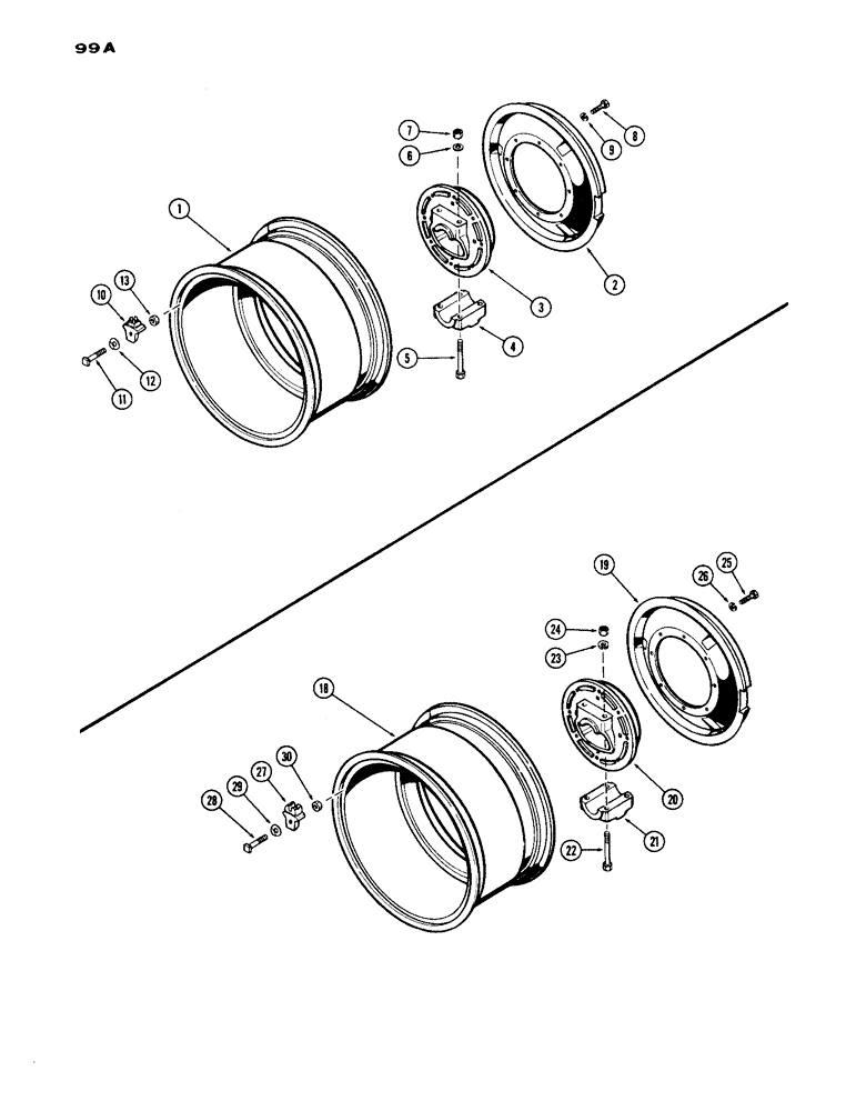 Схема запчастей Case IH 1030 - (099A) - REAR WHEELS WITH 34 INCH RIMS, MANUAL ADJUSTABLE, CLAMP TYPE HUB (06) - POWER TRAIN