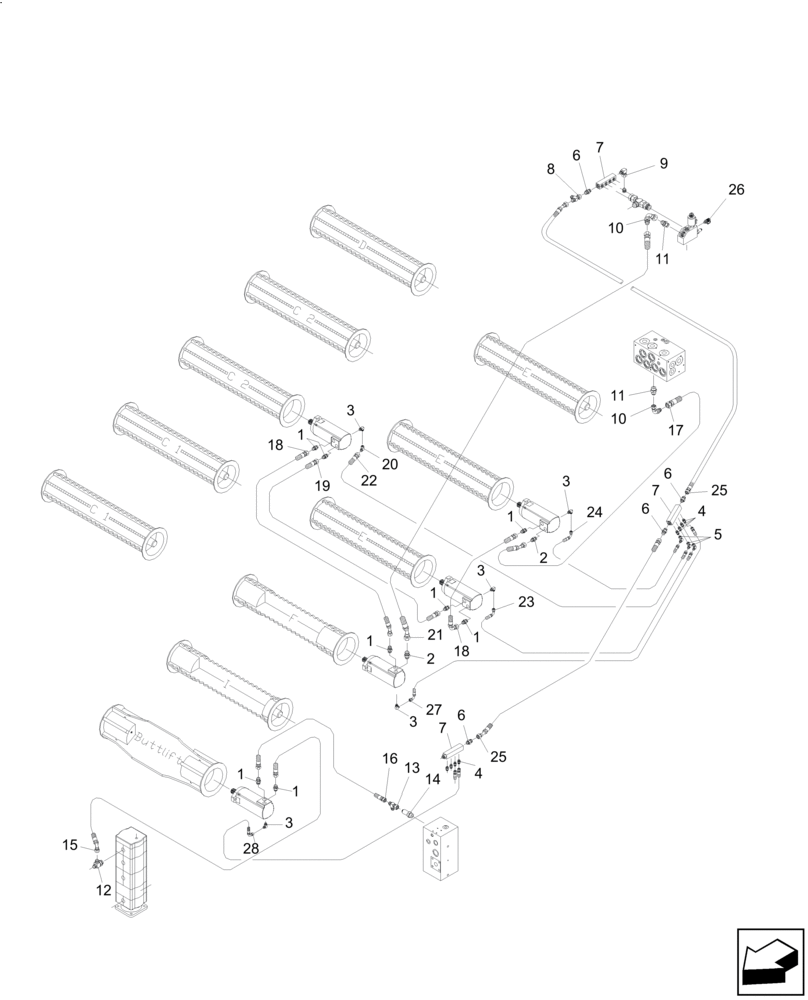 Схема запчастей Case IH A8800 - (35.000.AA[06]) - HYDRAULIC CIRCUIT (ROLLERS LH) (35) - HYDRAULIC SYSTEMS