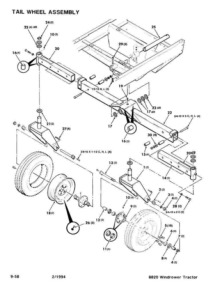 Схема запчастей Case IH 8820 - (9-58) - TAIL WHEEL ASSEMBLY (09) - CHASSIS/ATTACHMENTS