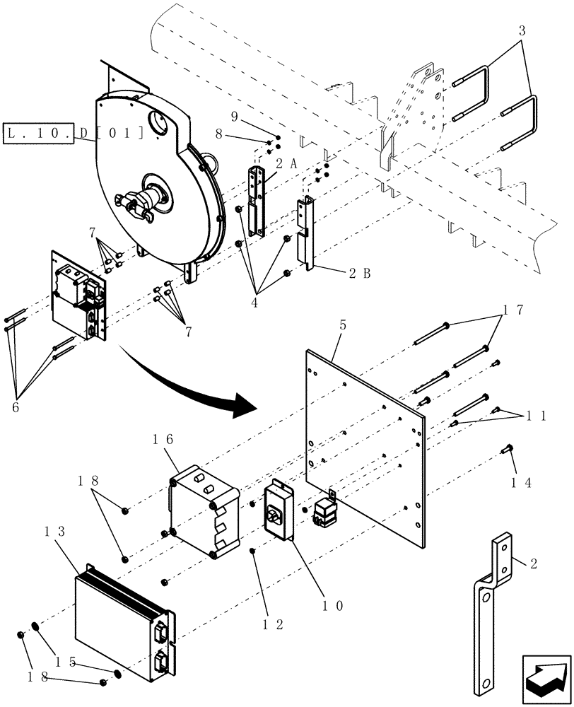 Схема запчастей Case IH 1200 - (L.10.D[02]) - FAN AND ELECTRONIC ASSEMBLY MOUNTING, RIGID MOUNTED (BEFORE 10/2003) L - Field Processing