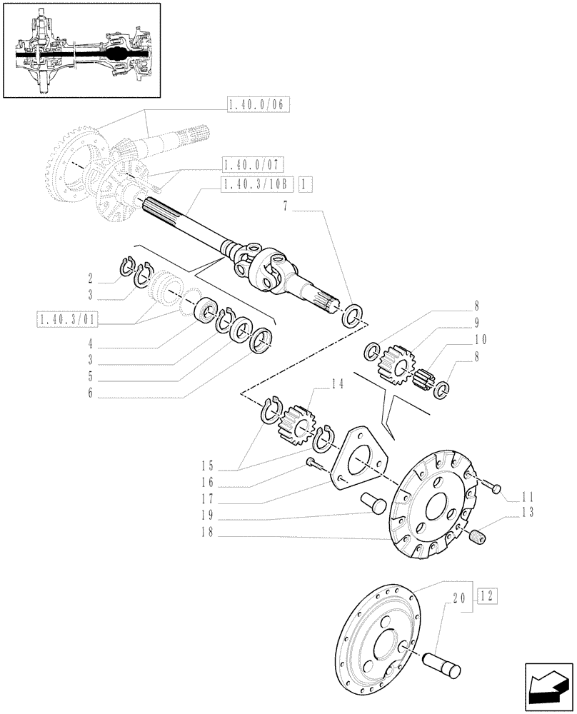 Схема запчастей Case IH MXU110 - (1.40.3/10[02]) - (VAR.359) 4WD FRONT AXLE WITH BRAKES WITH TERRALOCK - GEARS AND DIFFERENTIAL AXLE (04) - FRONT AXLE & STEERING