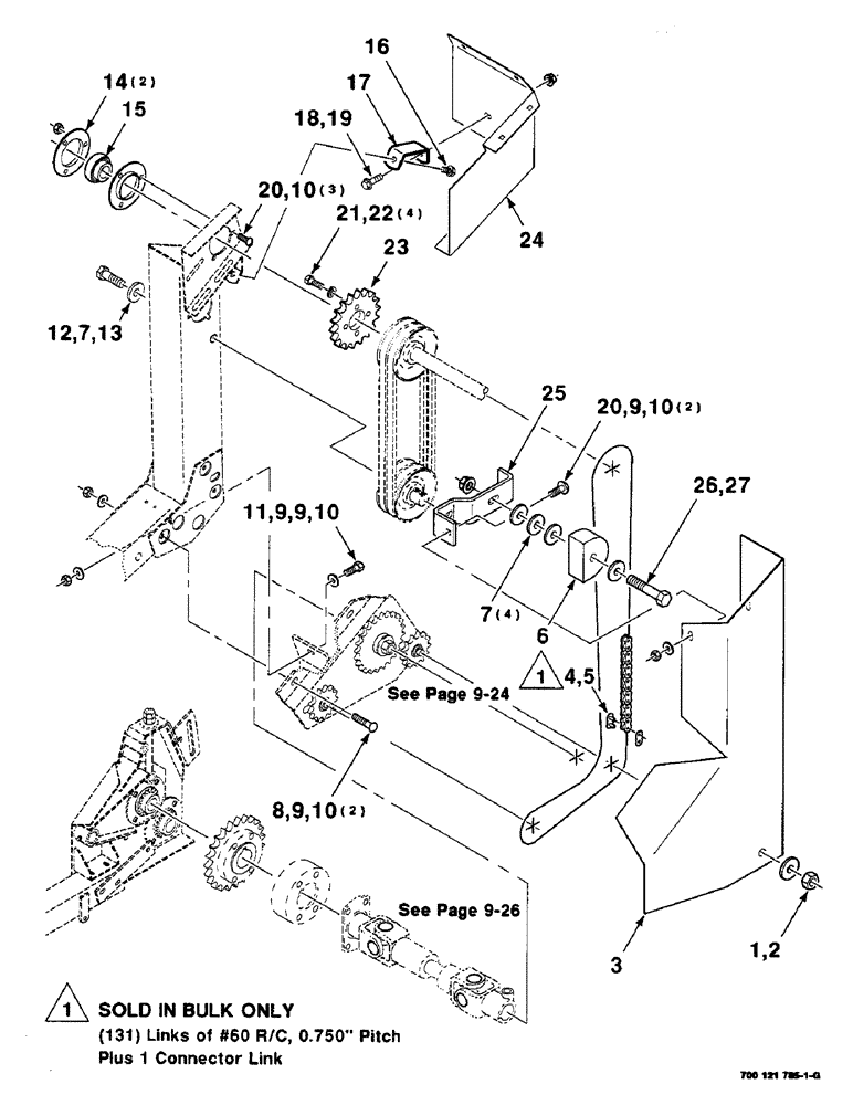 Схема запчастей Case IH 8820 - (9-022) - HAY CONDITIONER PRIMARY DRIVE AND SHIELDS ASSEMBLY (58) - ATTACHMENTS/HEADERS