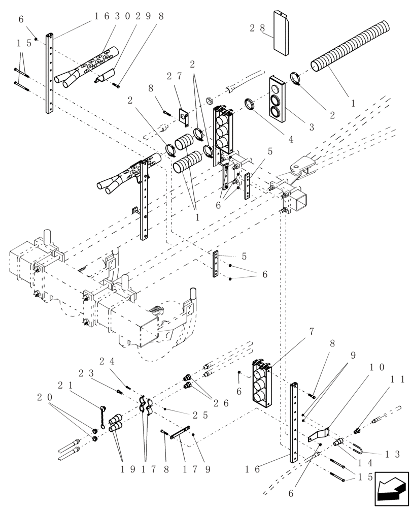 Схема запчастей Case IH ADX2230 - (F.10.D[22]) - TOW BEHIND CASTER PULL FIELD HITCH CONNECTIONS F - Frame Positioning