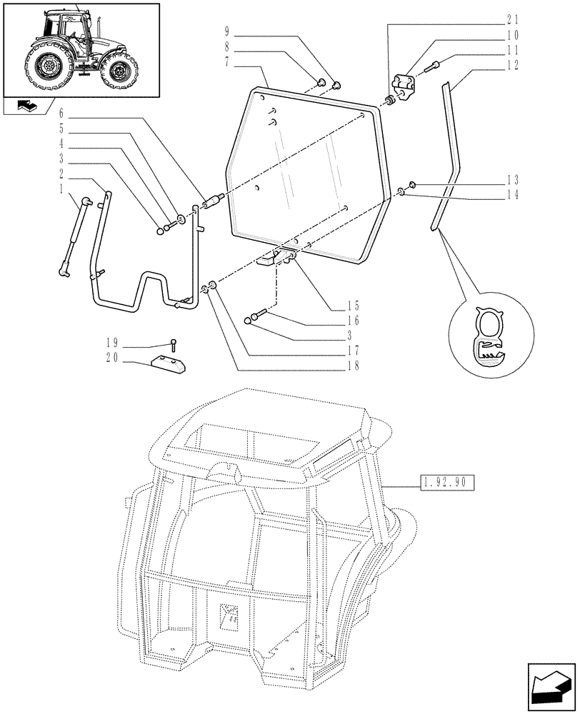 Схема запчастей Case IH FARMALL 95 - (1.92.92[02]) - CAB REAR WINDOW (10) - OPERATORS PLATFORM/CAB