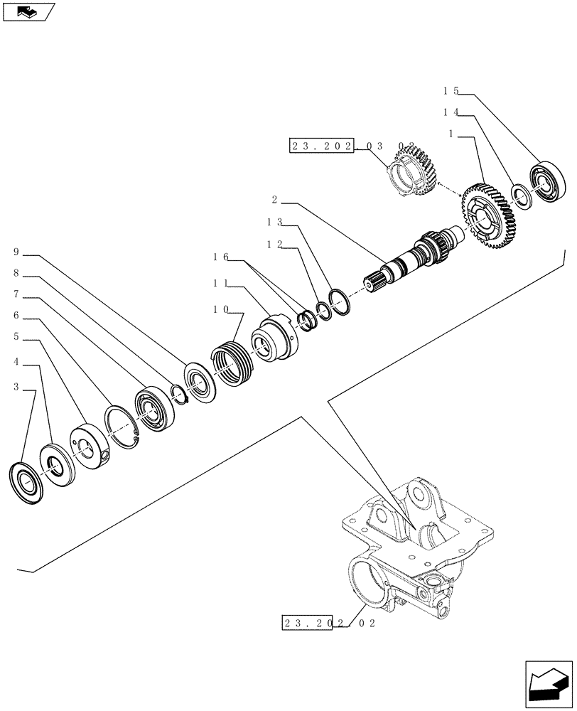 Схема запчастей Case IH FARMALL 65C - (23.202.03[01]) - 4WD ELECTROHYDRAULIC ENGAGEMENT - 4WD TRANSMISSION SHAFT (VAR.330307-332307 / 743592) (23) - FOUR WHEEL DRIVE SYSTEM