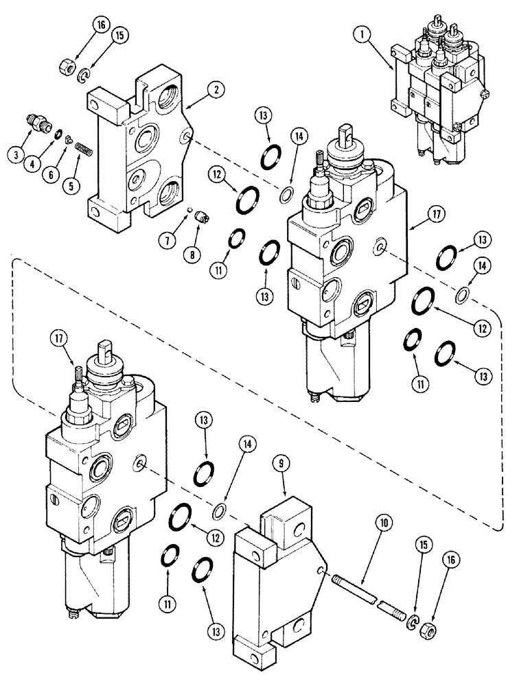 Схема запчастей Case IH 2394 - (8-058) - REMOTE HYDRAULIC VALVE, TWO SECTION W/O LOAD CHECK - A162211, PRIOR TO TRANSMISSION S/N 16283224 (08) - HYDRAULICS